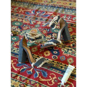 SCHUTZ Janessa Denim Ankle Strap Heels Size 7.5